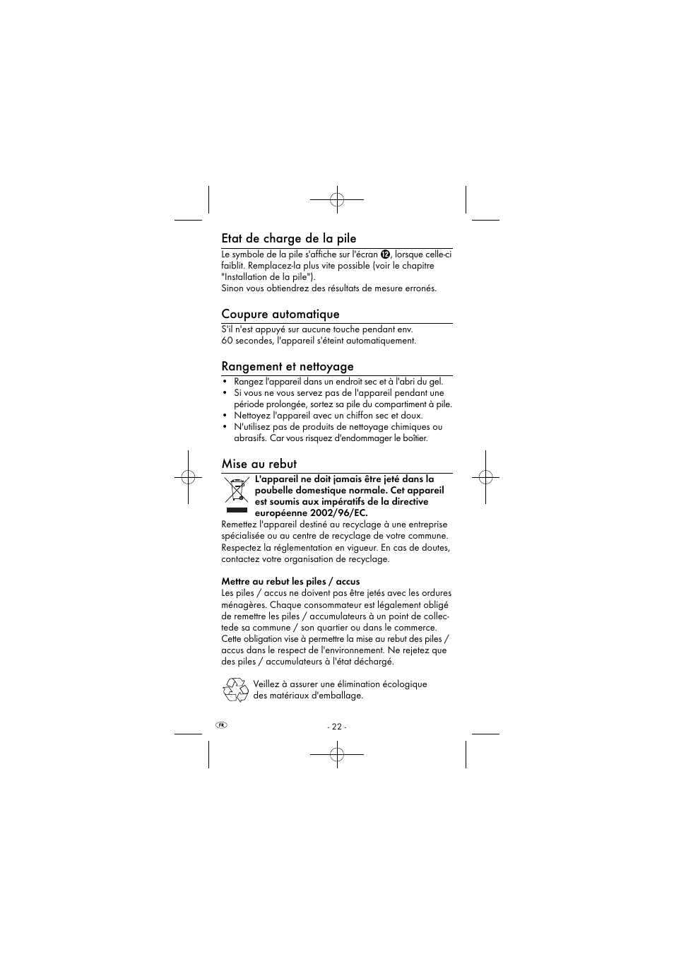 Etat de charge de la pile, Coupure automatique, Rangement et nettoyage | Mise au rebut | Powerfix KH 2927-1 User Manual | Page 25 / 63