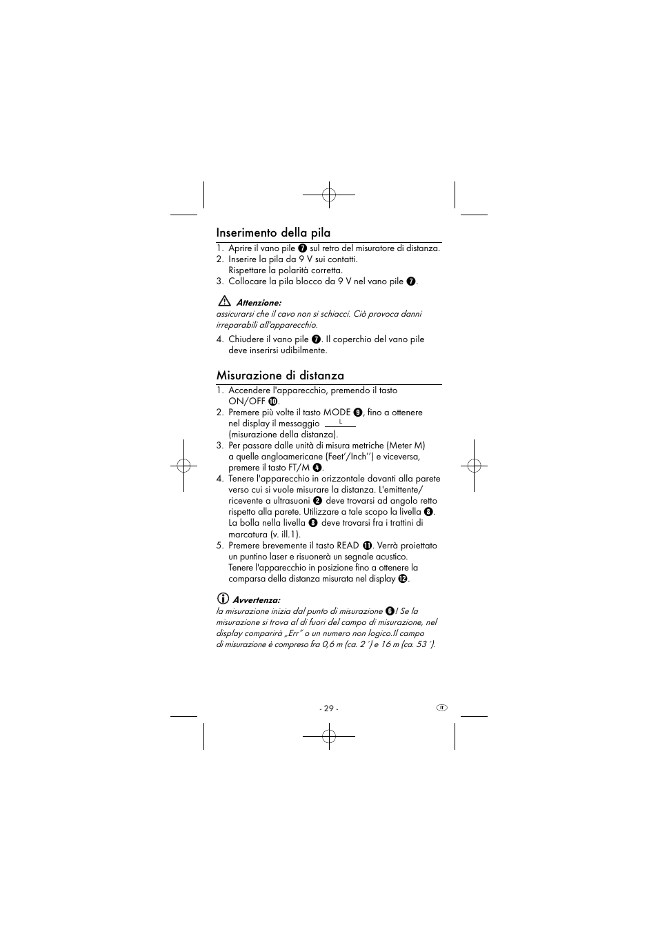 Inserimento della pila, Misurazione di distanza | Powerfix KH 2927-1 User Manual | Page 32 / 63