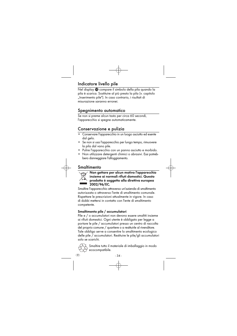 Indicatore livello pile, Spegnimento automatico, Conservazione e pulizia | Smaltimento | Powerfix KH 2927-1 User Manual | Page 37 / 63