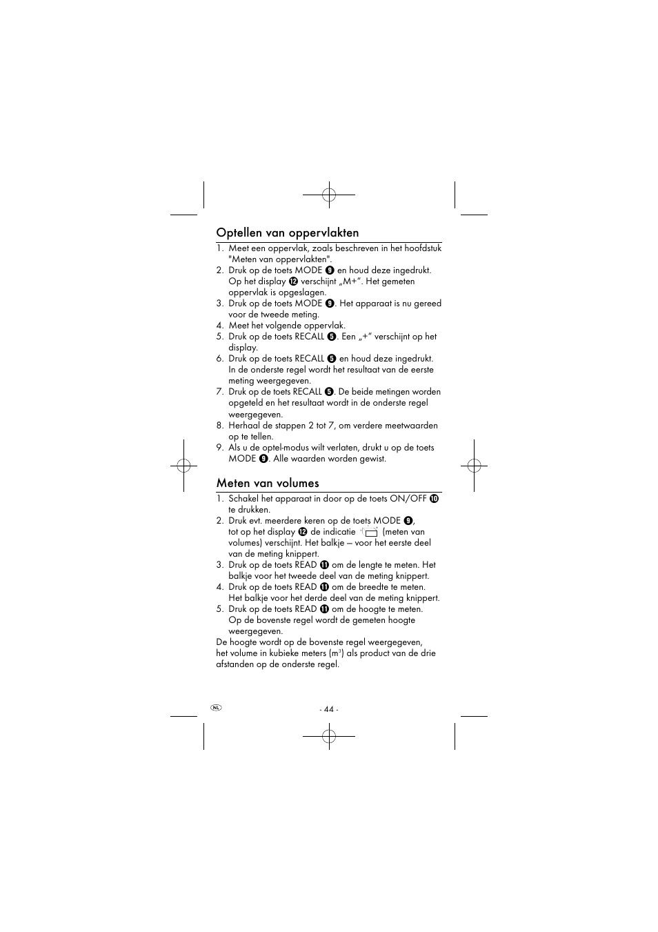 Optellen van oppervlakten, Meten van volumes | Powerfix KH 2927-1 User Manual | Page 47 / 63