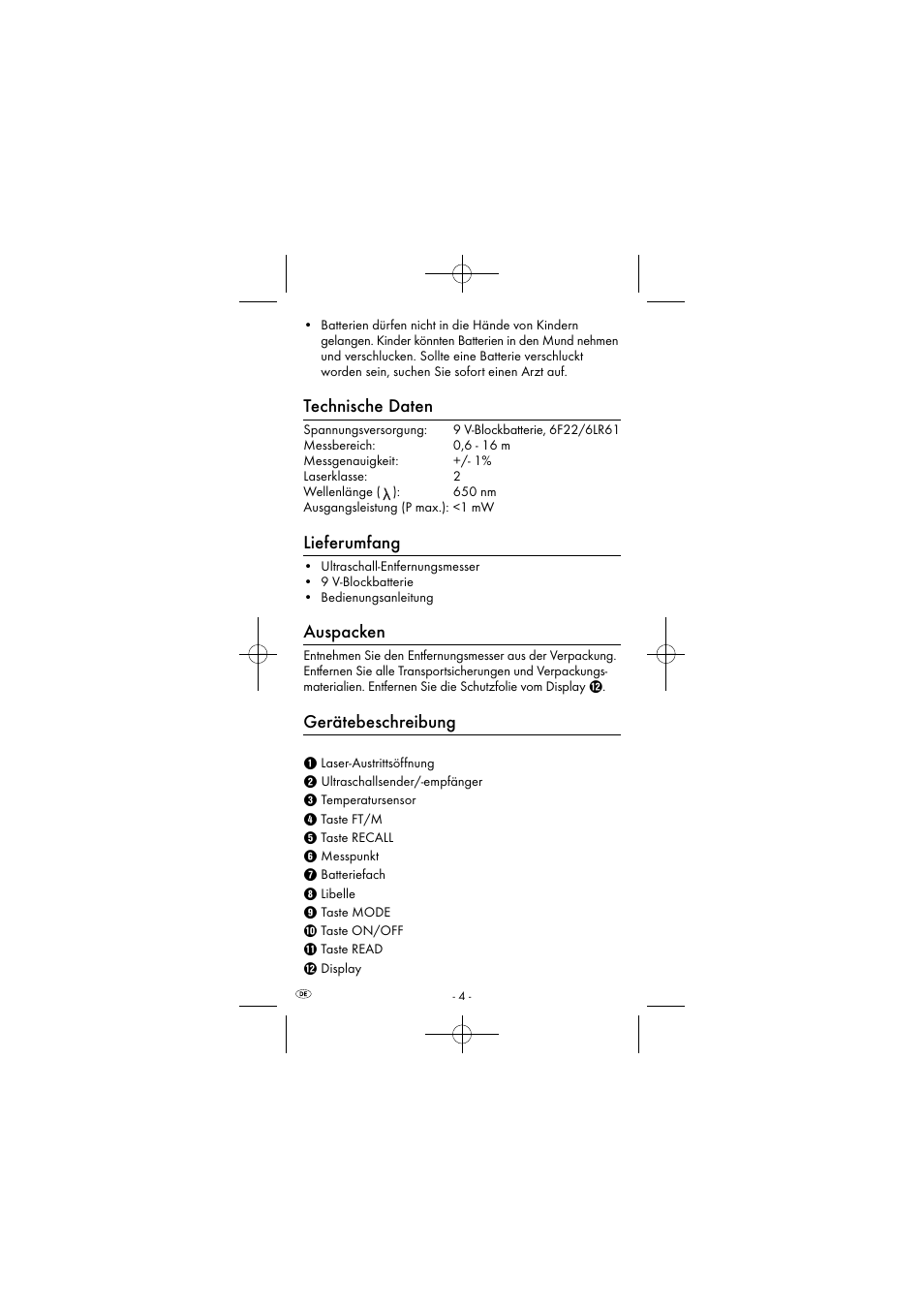 Technische daten, Lieferumfang, Auspacken | Gerätebeschreibung | Powerfix KH 2927-1 User Manual | Page 7 / 63