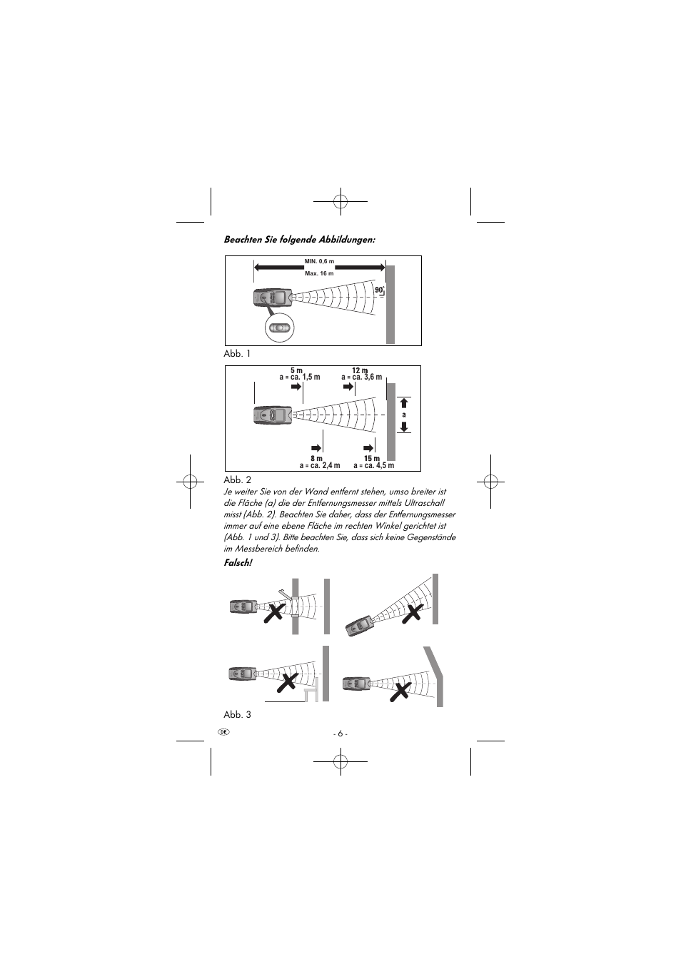 Beachten sie folgende abbildungen: abb. 1 abb. 2, Falsch! abb. 3, Ca. 1,5 m a | Ca. 3,6 m a, Ca. 2,4 m a, Ca. 4,5 m | Powerfix KH 2927-1 User Manual | Page 9 / 63