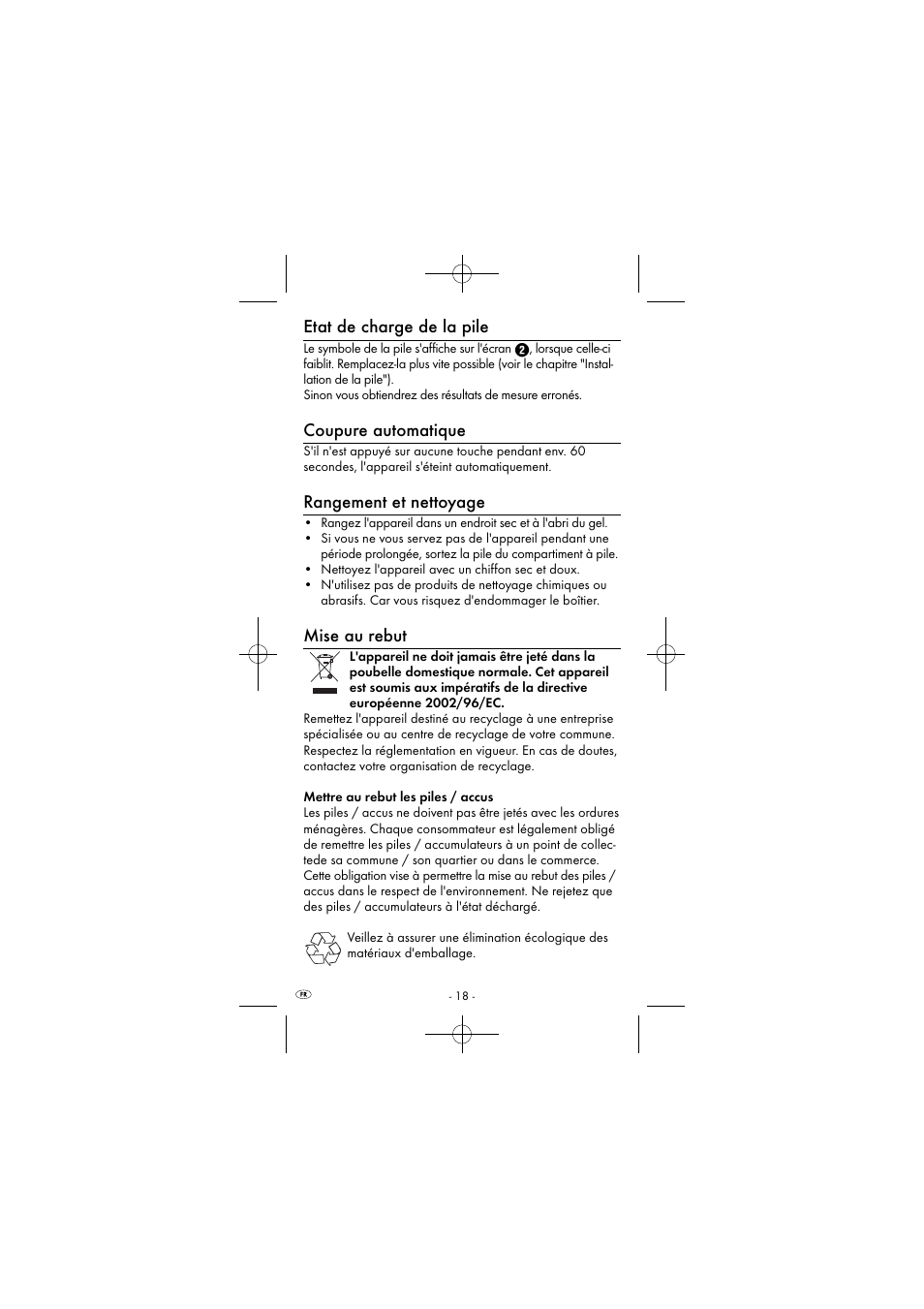 Etat de charge de la pile, Coupure automatique, Rangement et nettoyage | Mise au rebut | Powerfix KH 2927-2 User Manual | Page 21 / 53