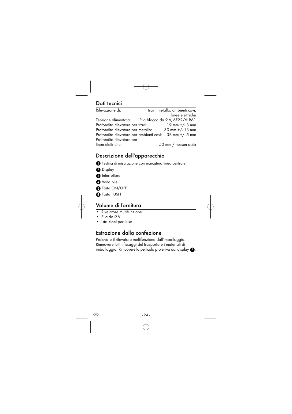 Dati tecnici, Descrizione dell'apparecchio, Volume di fornitura | Estrazione dalla confezione | Powerfix KH 2927-2 User Manual | Page 27 / 53
