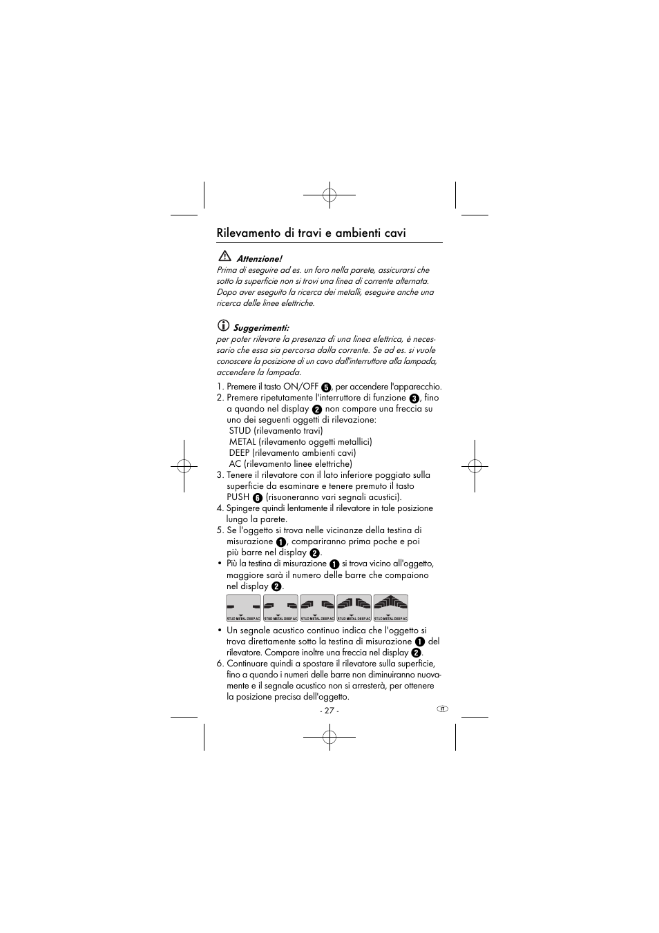 Rilevamento di travi e ambienti cavi | Powerfix KH 2927-2 User Manual | Page 30 / 53