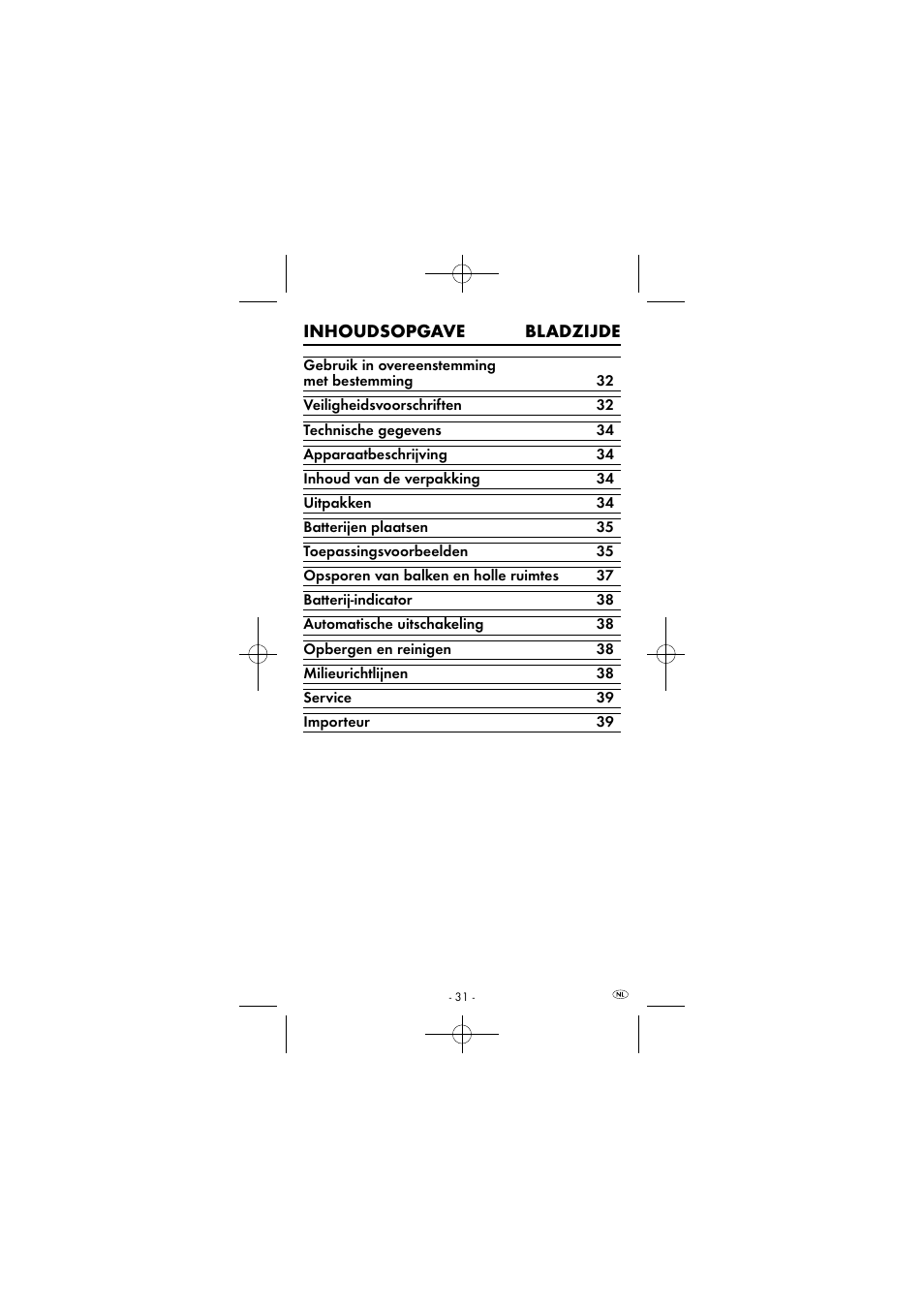 Inhoudsopgave bladzijde | Powerfix KH 2927-2 User Manual | Page 34 / 53
