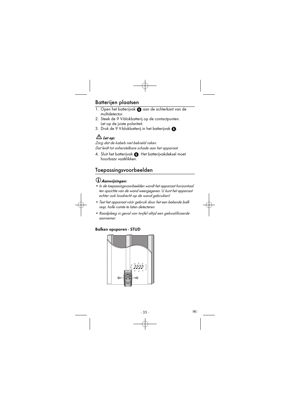 Batterijen plaatsen, Toepassingsvoorbeelden | Powerfix KH 2927-2 User Manual | Page 38 / 53