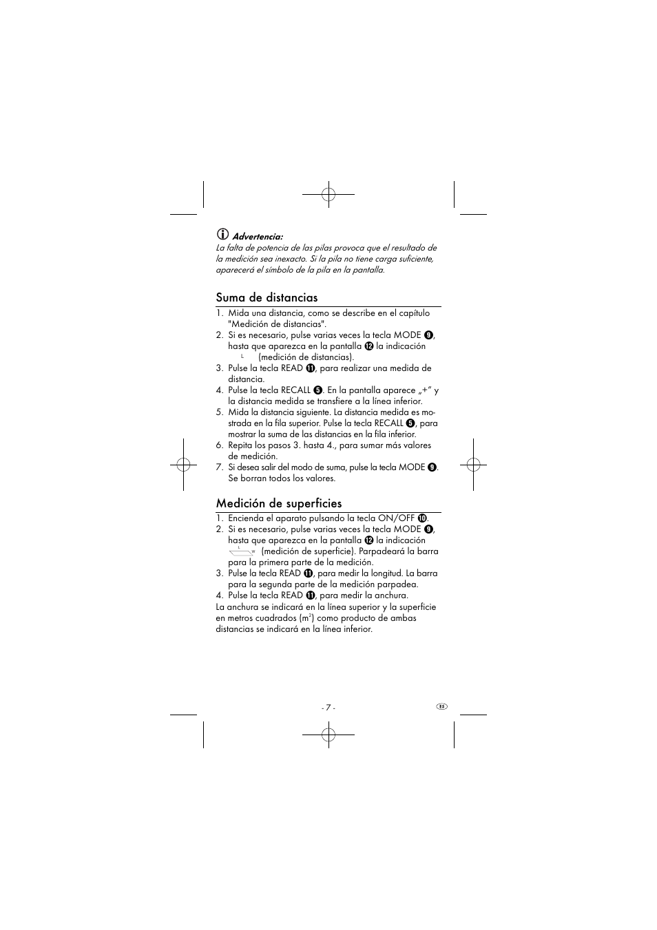 Suma de distancias, Medición de superficies | Powerfix KH 2927-1 User Manual | Page 10 / 52