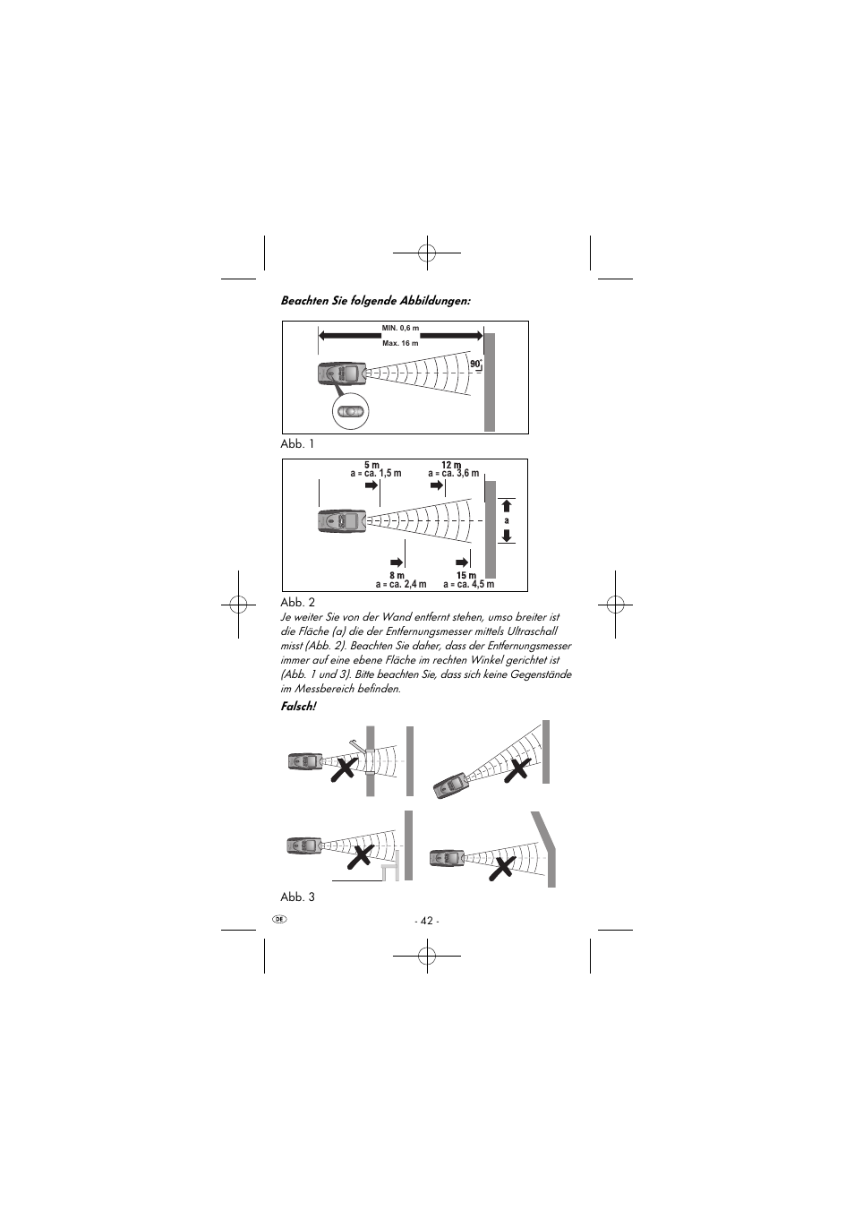 Beachten sie folgende abbildungen: abb. 1 abb. 2, Falsch! abb. 3, Ca. 1,5 m a | Ca. 3,6 m a, Ca. 2,4 m a, Ca. 4,5 m | Powerfix KH 2927-1 User Manual | Page 45 / 52
