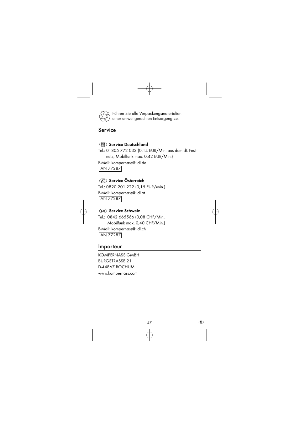 Service, Importeur | Powerfix KH 2927-1 User Manual | Page 50 / 52