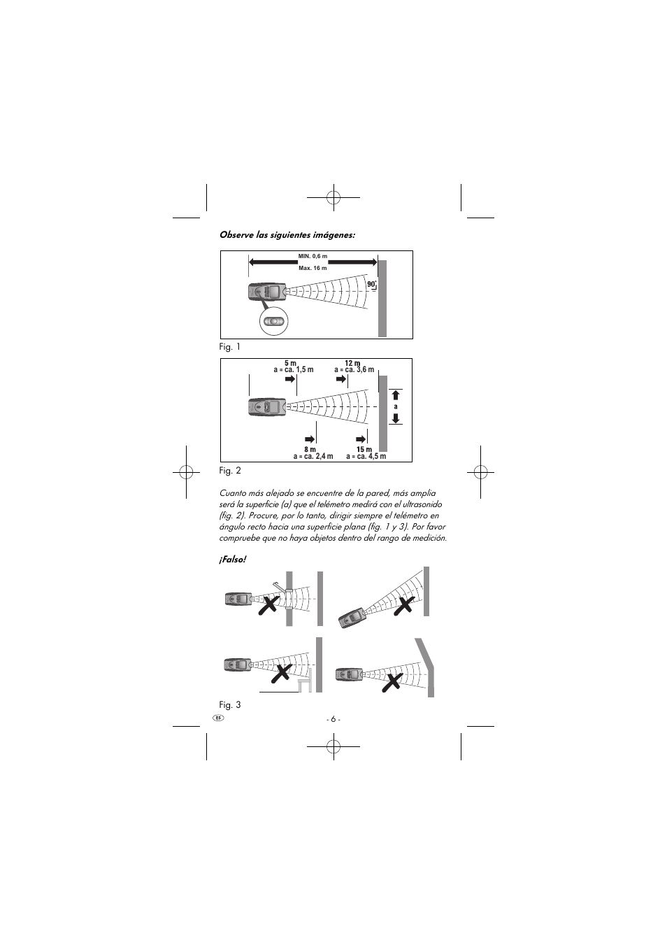 Observe las siguientes imágenes: fig. 1 fig. 2, Falso! fig. 3, Ca. 1,5 m a | Ca. 3,6 m a, Ca. 2,4 m a, Ca. 4,5 m | Powerfix KH 2927-1 User Manual | Page 9 / 52