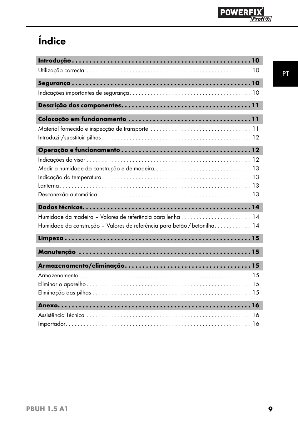 Índice | Powerfix PBUH 1.5 A1 User Manual | Page 12 / 36