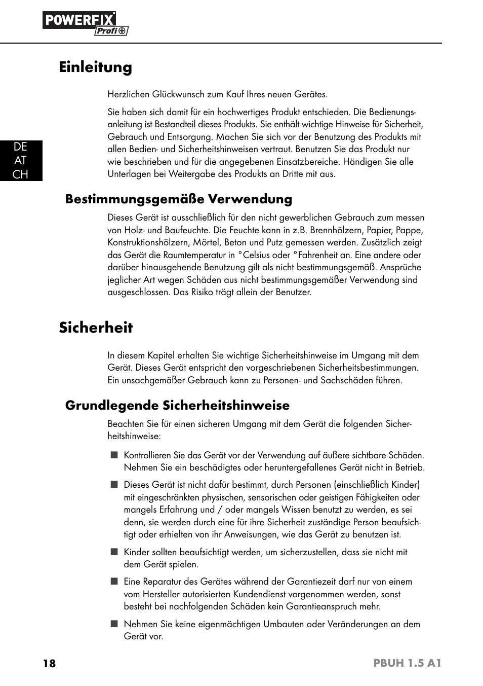 Einleitung, Sicherheit, Bestimmungsgemäße verwendung | Grundlegende sicherheitshinweise | Powerfix PBUH 1.5 A1 User Manual | Page 21 / 36