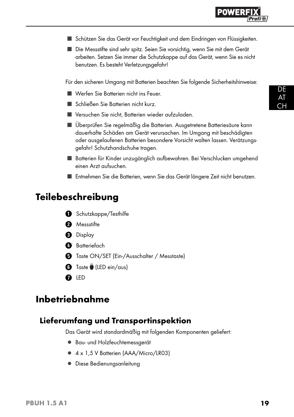 Teilebeschreibung, Inbetriebnahme, Lieferumfang und transportinspektion | Powerfix PBUH 1.5 A1 User Manual | Page 22 / 36