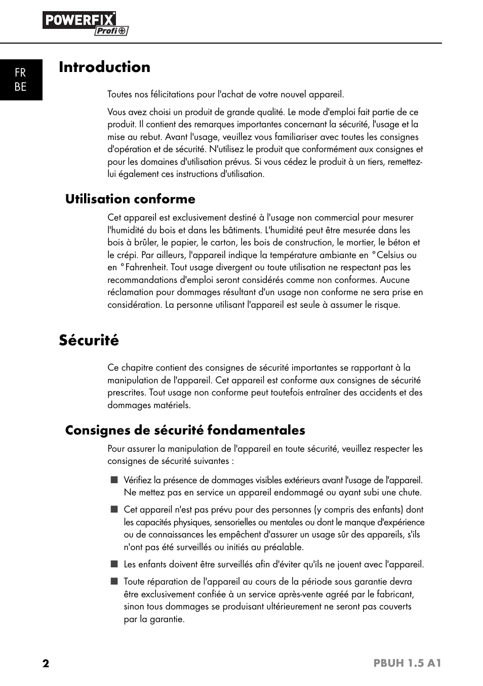 Introduction, Sécurité, Utilisation conforme | Consignes de sécurité fondamentales | Powerfix PBUH 1.5 A1 User Manual | Page 5 / 36