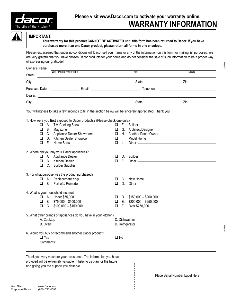 Warranty information | Dacor SGM304 User Manual | Page 16 / 16