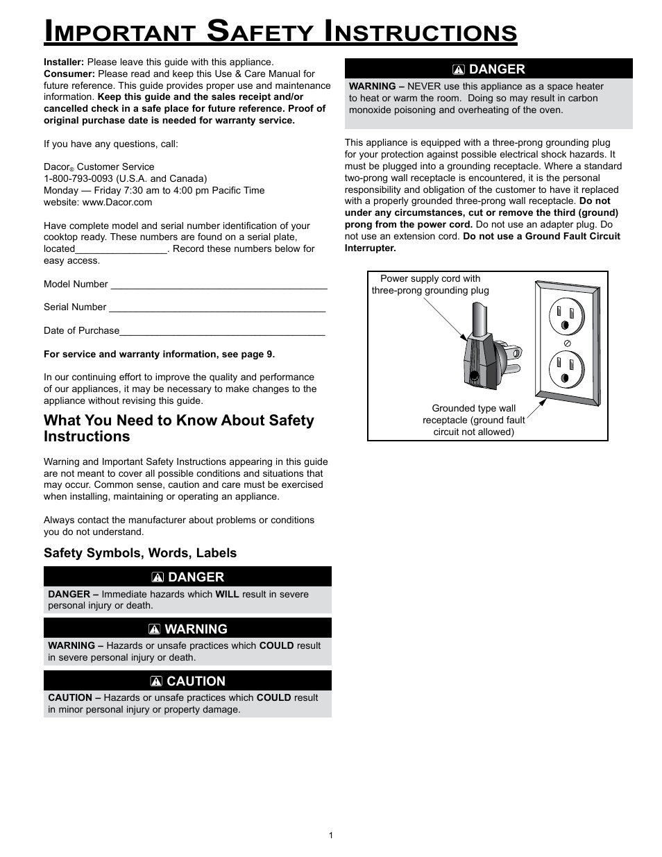 Mportant, Afety, Nstructions | What you need to know about safety instructions | Dacor SGM304 User Manual | Page 3 / 16