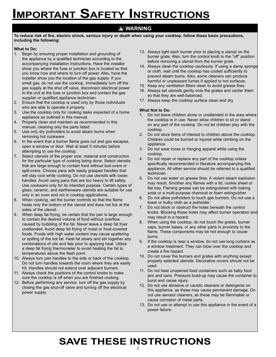 Save these instructions, Mportant, Afety | Nstructions | Dacor SGM304 User Manual | Page 4 / 16