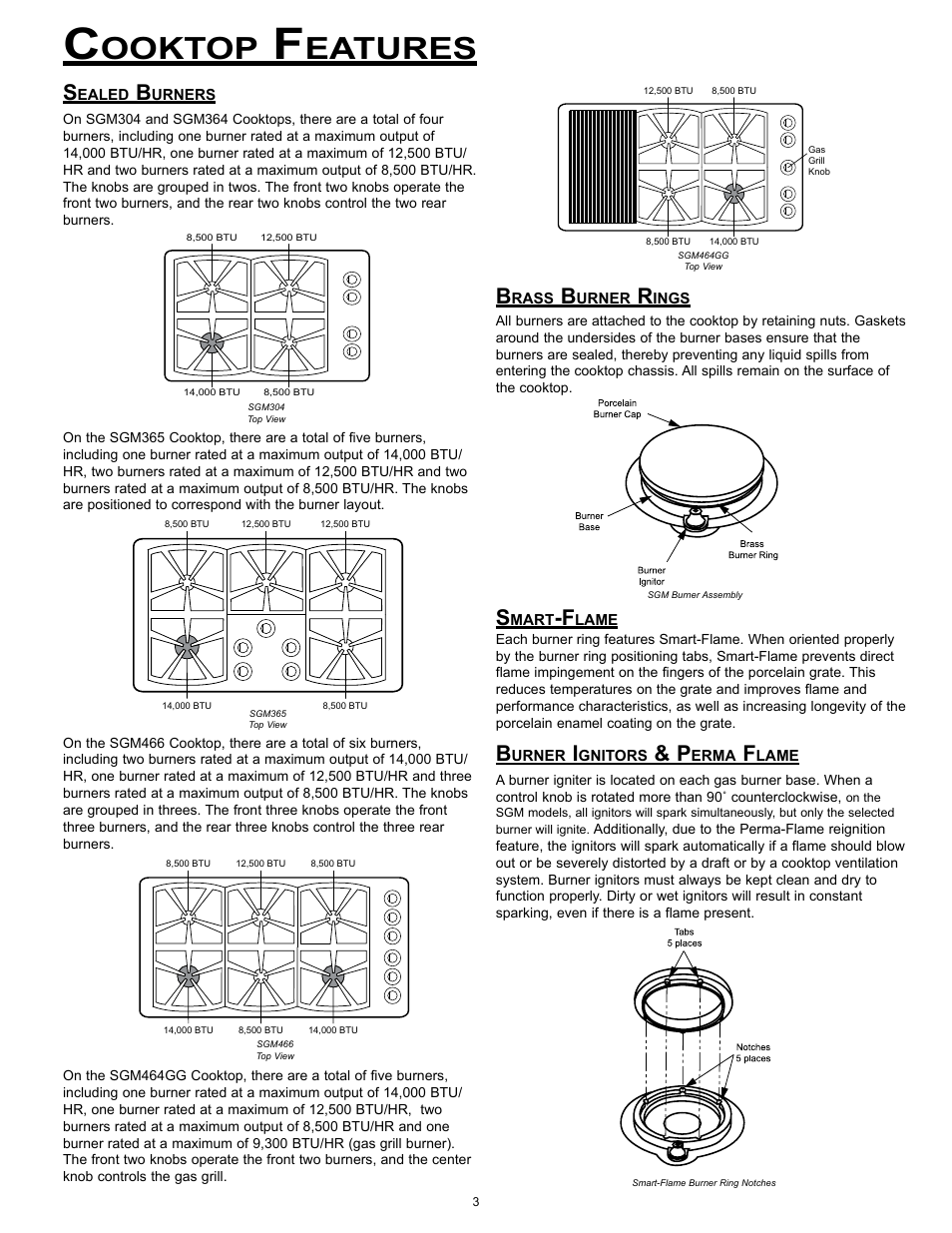 Ooktop, Eatures | Dacor SGM304 User Manual | Page 5 / 16