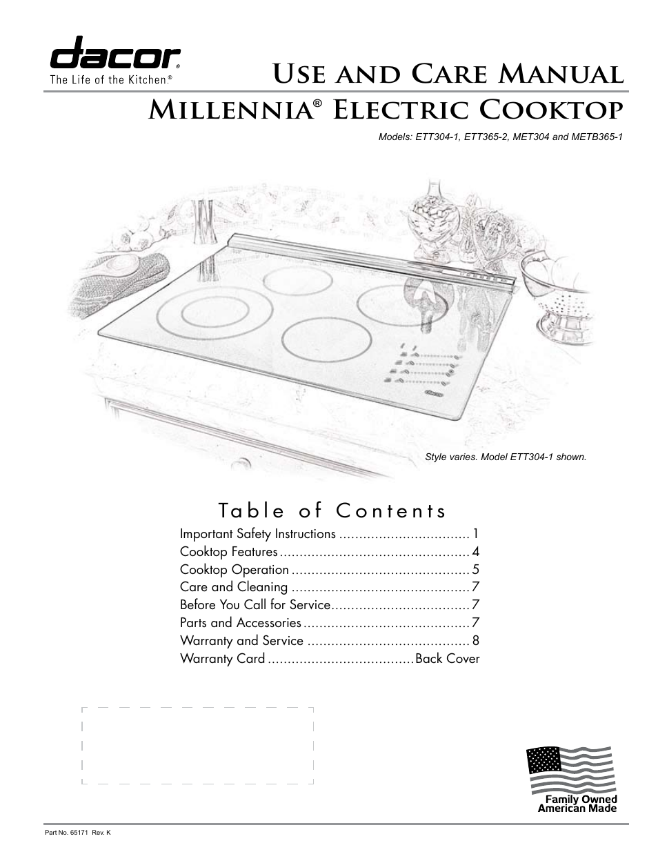 Dacor MILLENNIA ETT304-1 User Manual | 12 pages