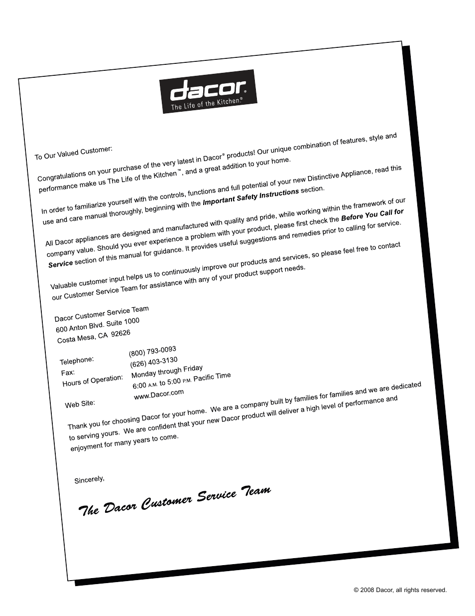 Dacor MILLENNIA ETT304-1 User Manual | Page 2 / 12