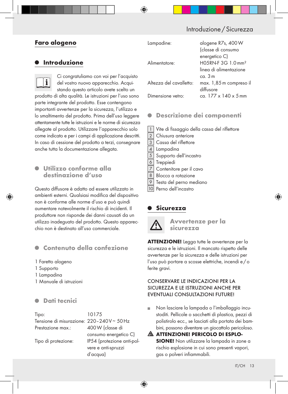 Introduzione / sicurezza | Powerfix Halogen Lamp User Manual | Page 13 / 21