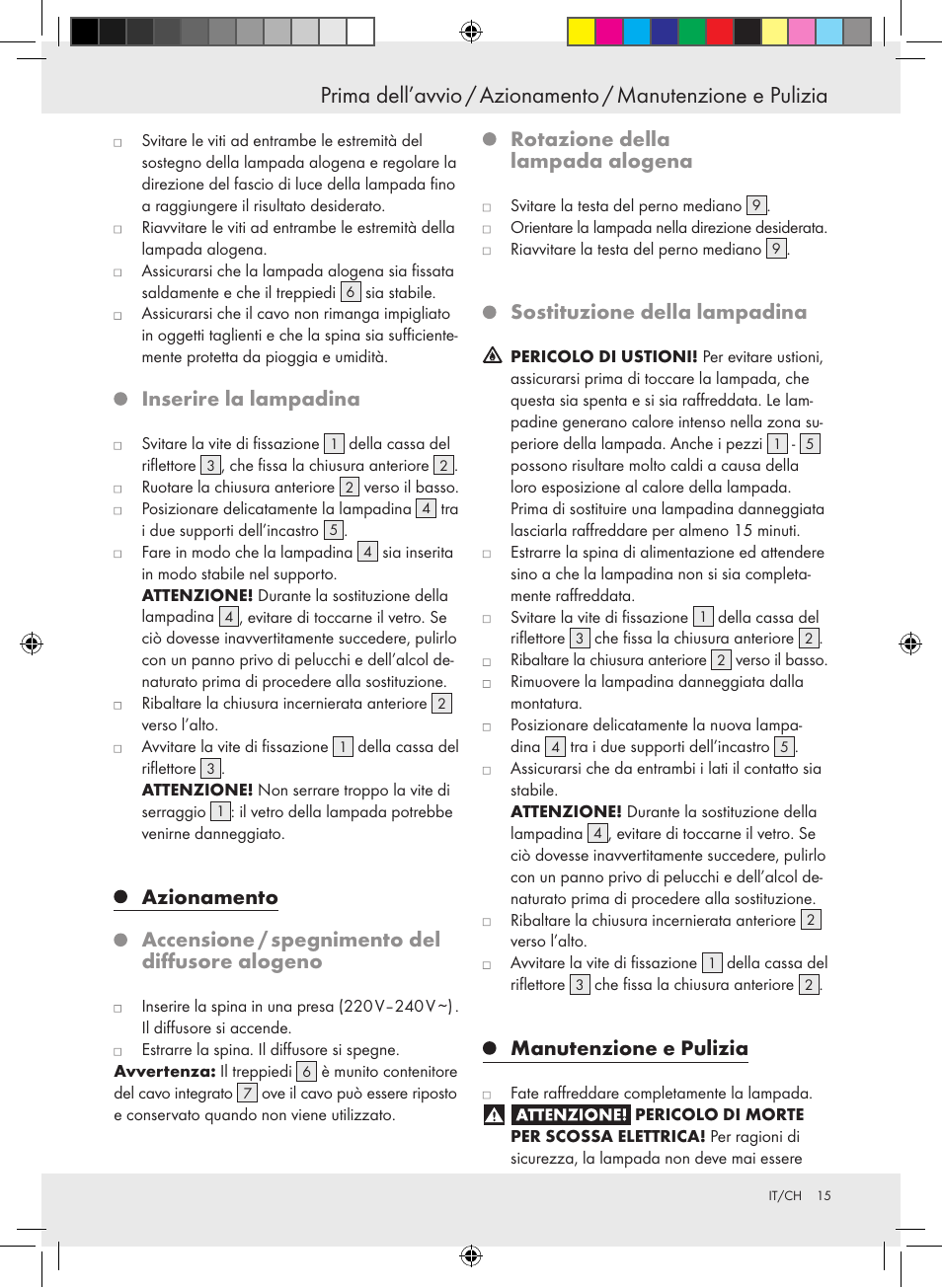 Inserire la lampadina, Rotazione della lampada alogena, Sostituzione della lampadina | Manutenzione e pulizia | Powerfix Halogen Lamp User Manual | Page 15 / 21