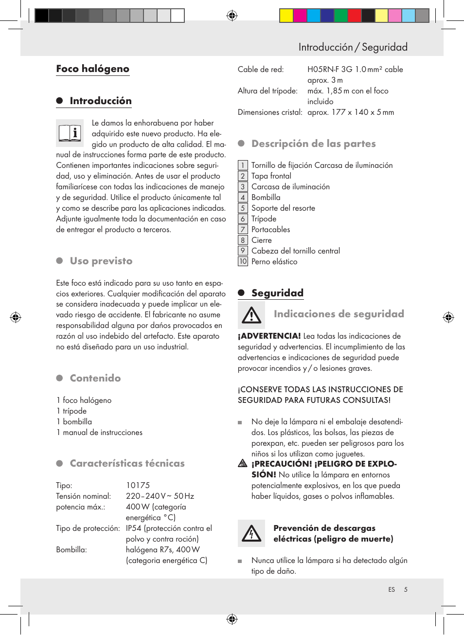 Introducción / seguridad | Powerfix Halogen Lamp User Manual | Page 5 / 17