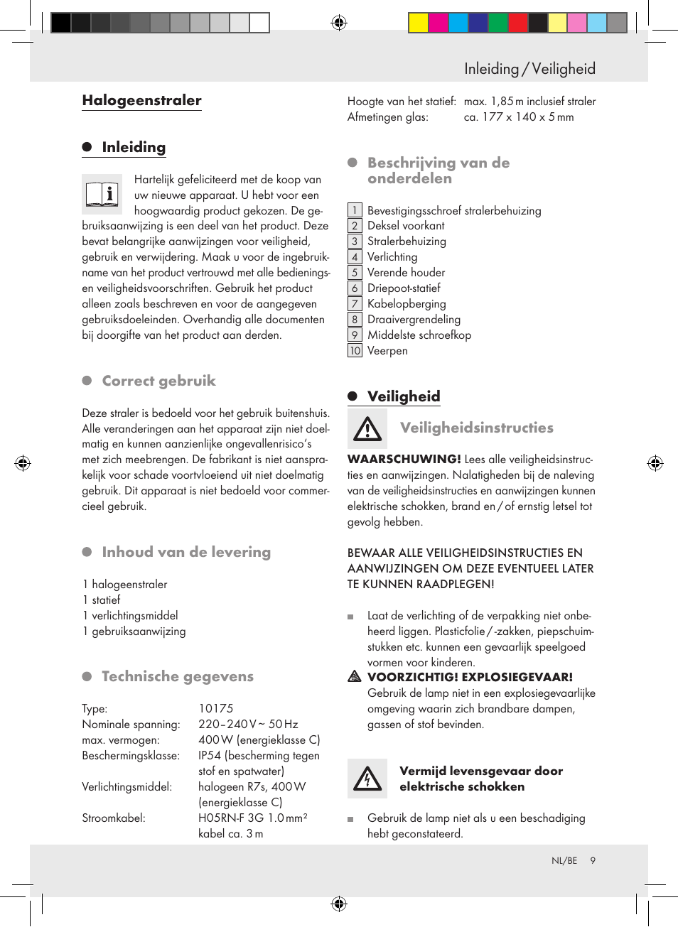 Inleiding / veiligheid | Powerfix Halogen Lamp User Manual | Page 9 / 21