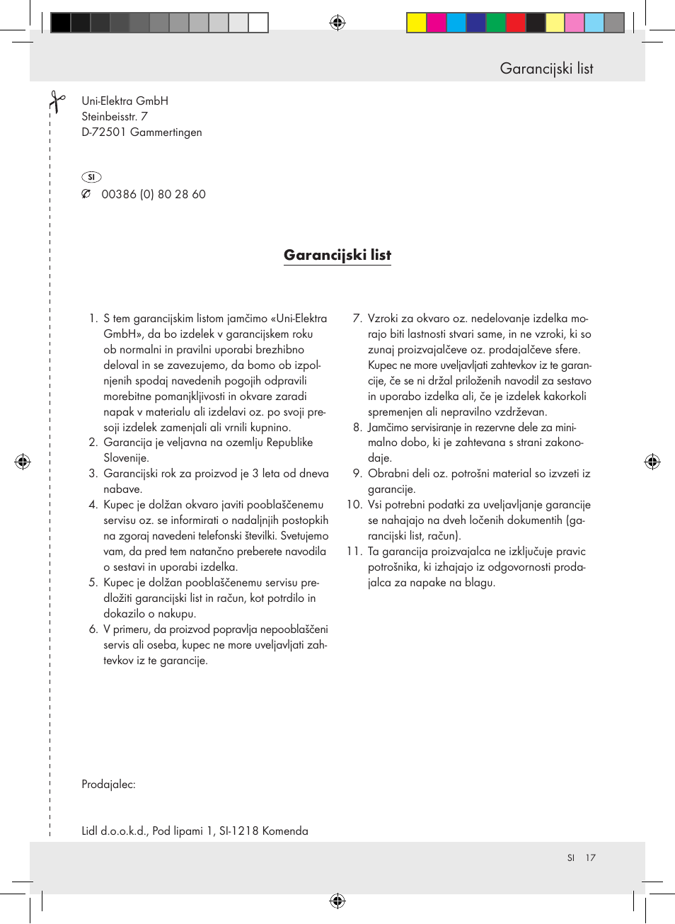 Garancijski list | Powerfix Halogen Lamp User Manual | Page 17 / 25