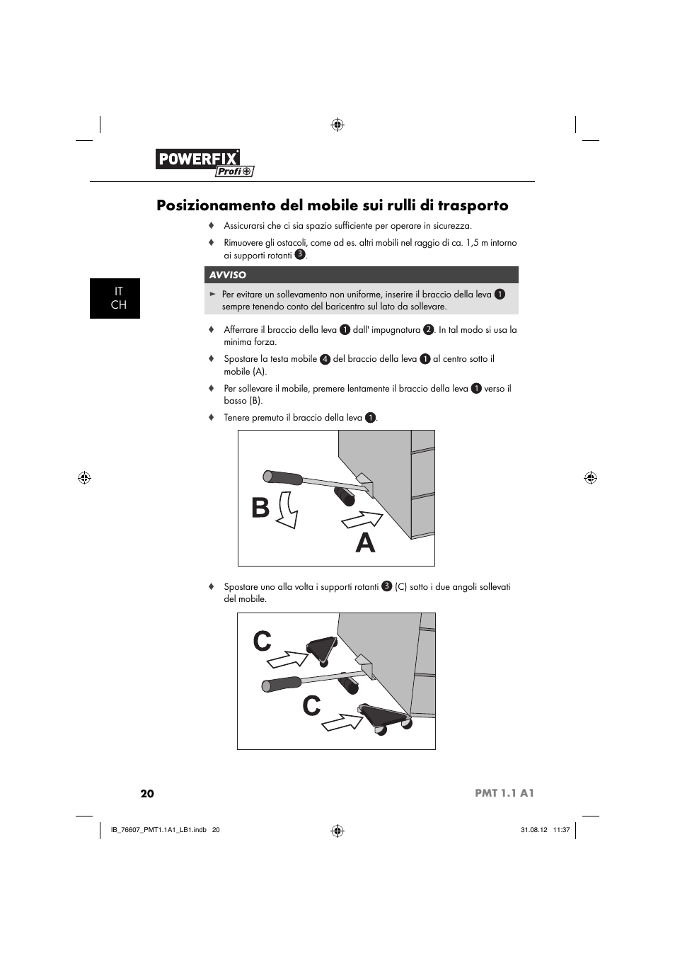 Posizionamento del mobile sui rulli di trasporto | Powerfix PMT 1.1 A1 User Manual | Page 23 / 44