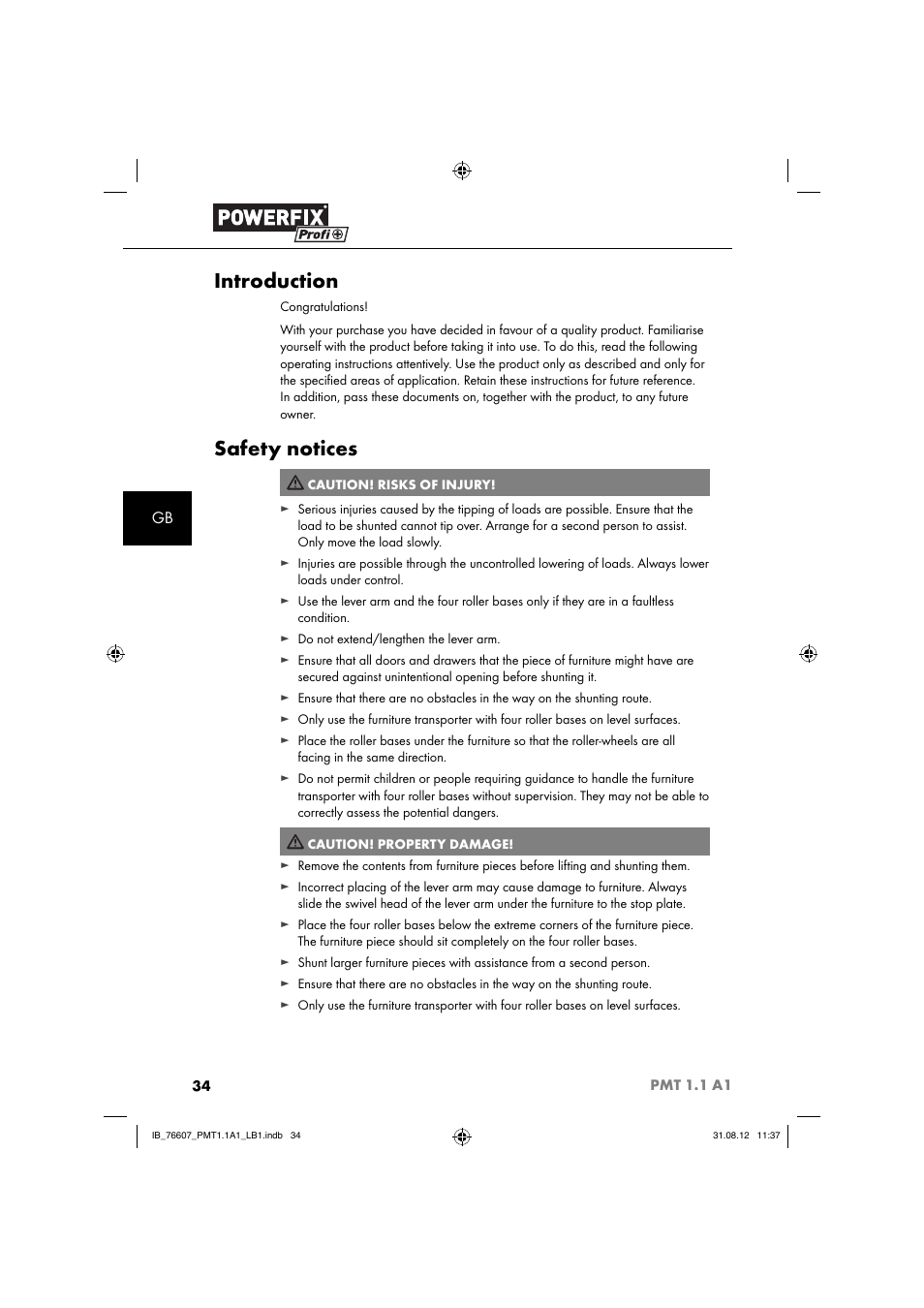 Introduction, Safety notices | Powerfix PMT 1.1 A1 User Manual | Page 37 / 44