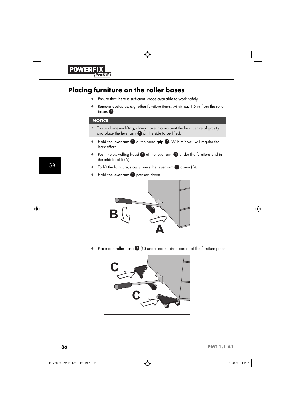 Placing furniture on the roller bases | Powerfix PMT 1.1 A1 User Manual | Page 39 / 44