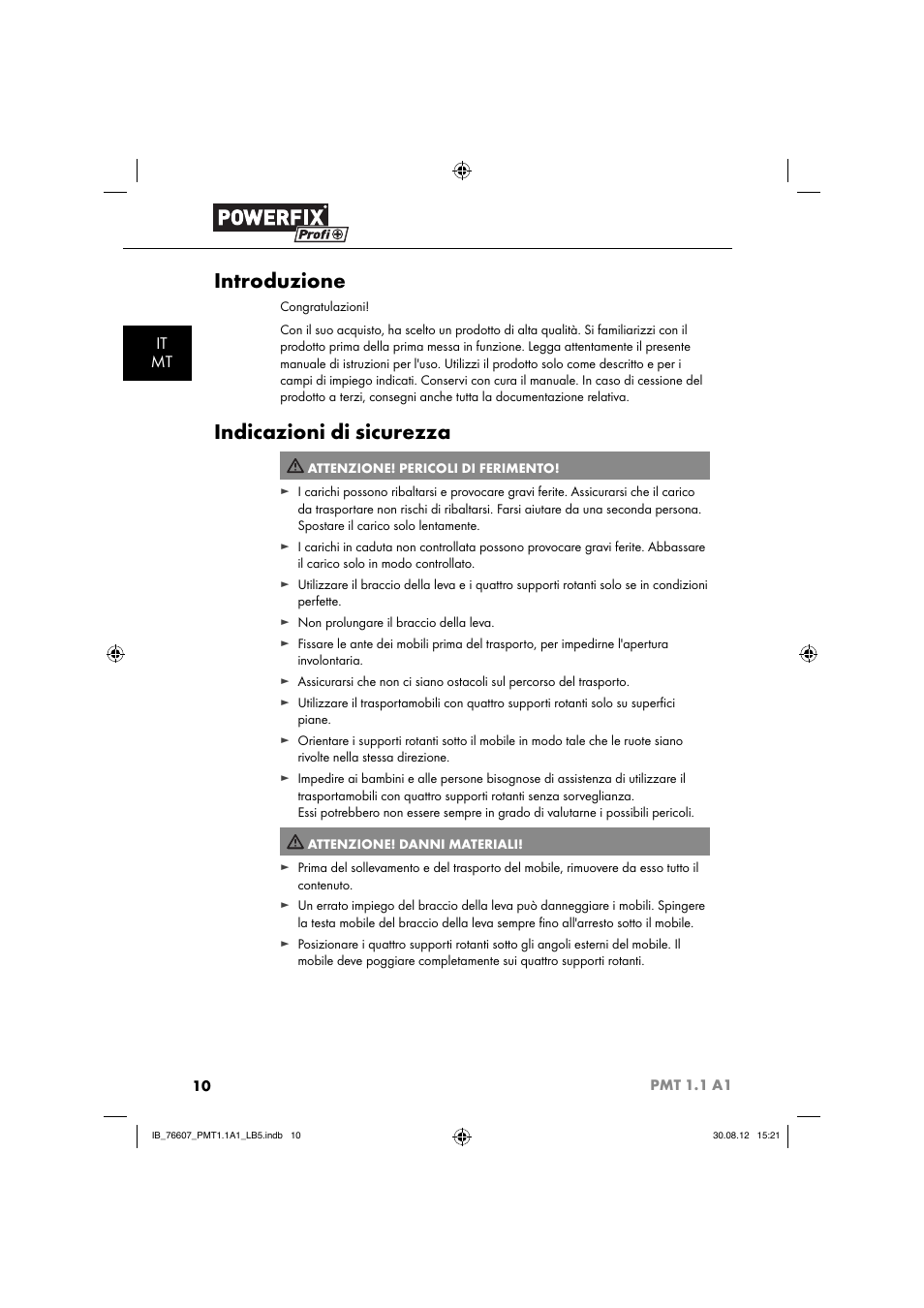 Introduzione, Indicazioni di sicurezza, It mt | Powerfix PMT 1.1 A1 User Manual | Page 13 / 43