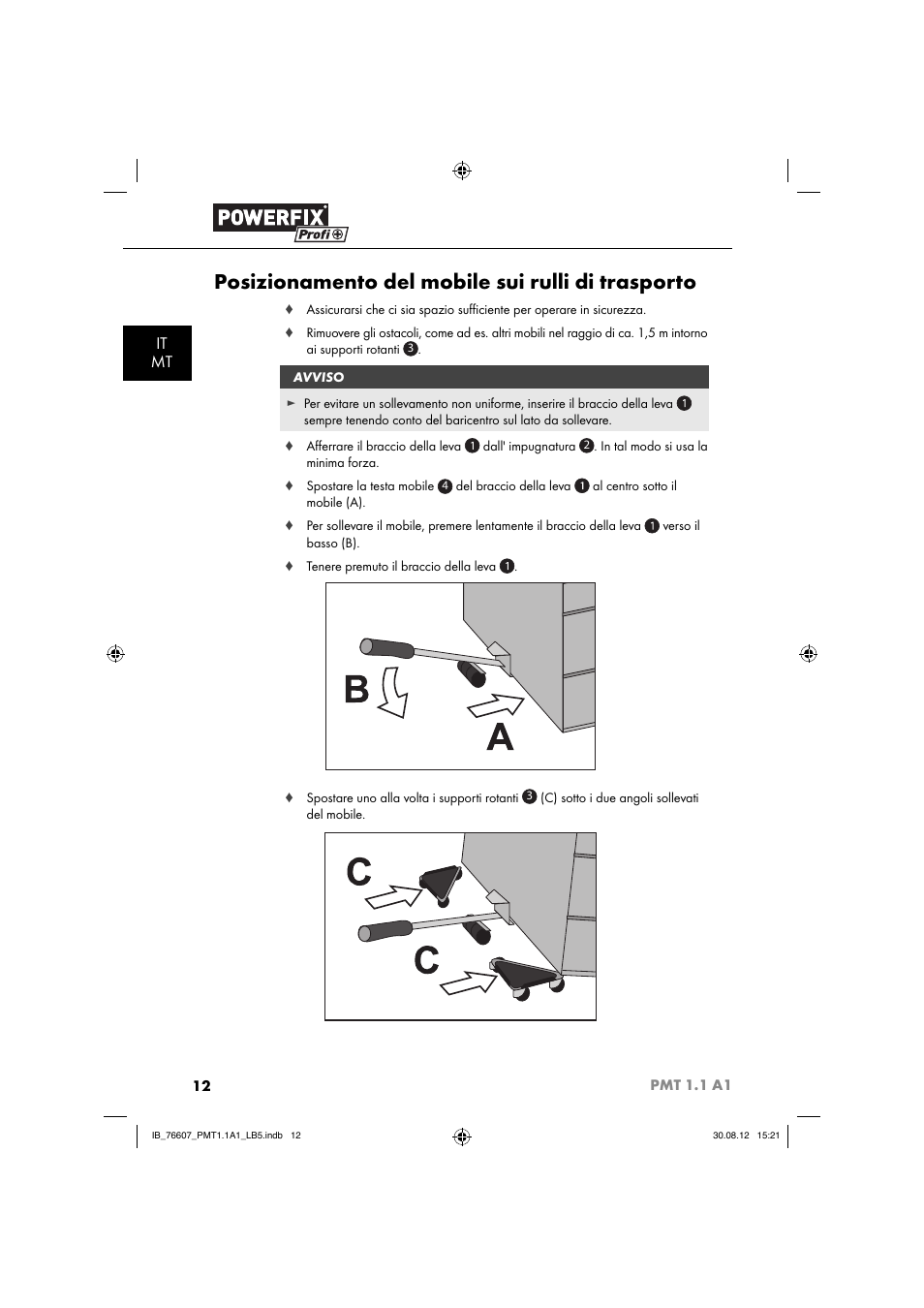 Posizionamento del mobile sui rulli di trasporto | Powerfix PMT 1.1 A1 User Manual | Page 15 / 43