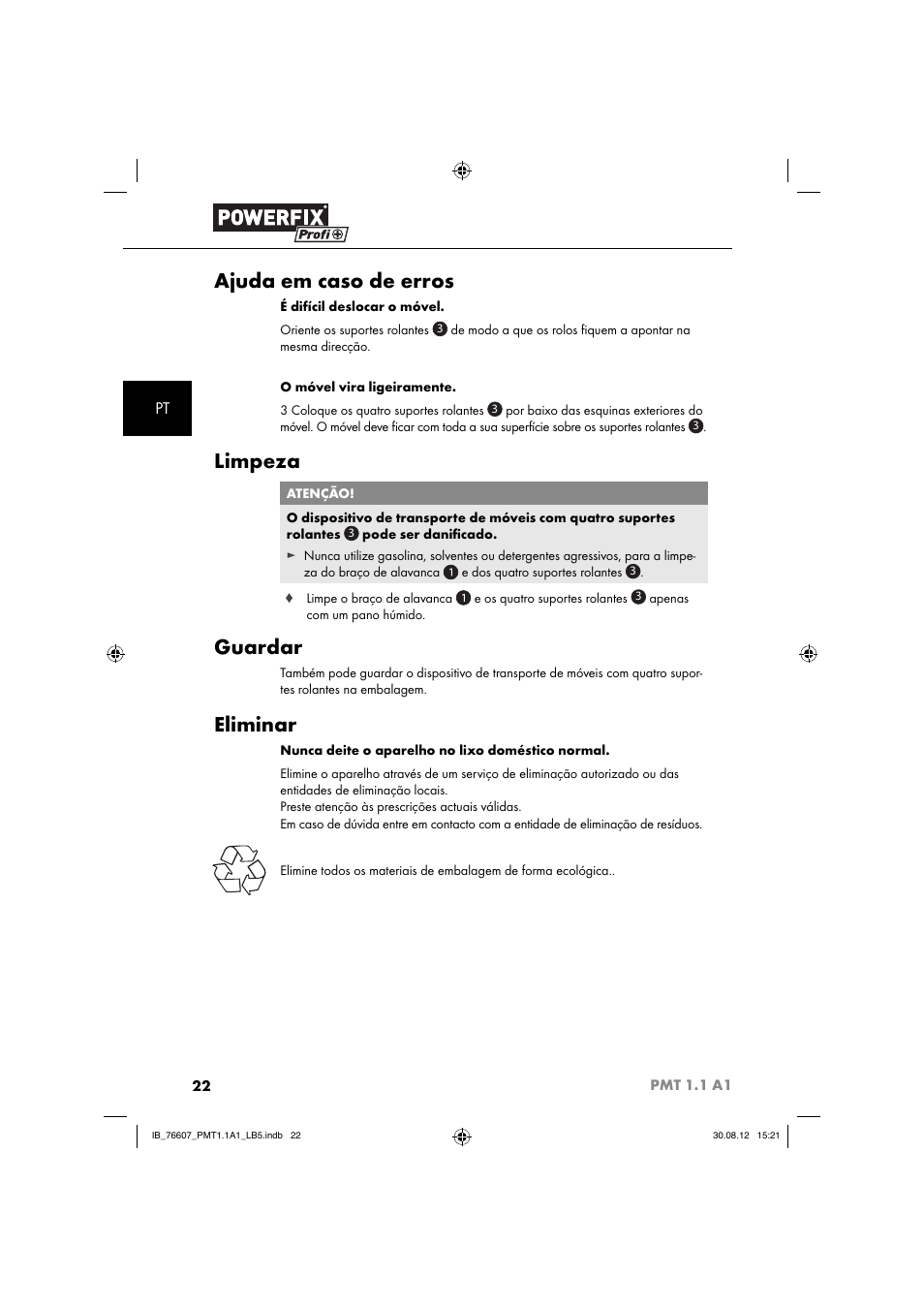 Ajuda em caso de erros, Limpeza, Guardar | Eliminar | Powerfix PMT 1.1 A1 User Manual | Page 25 / 43