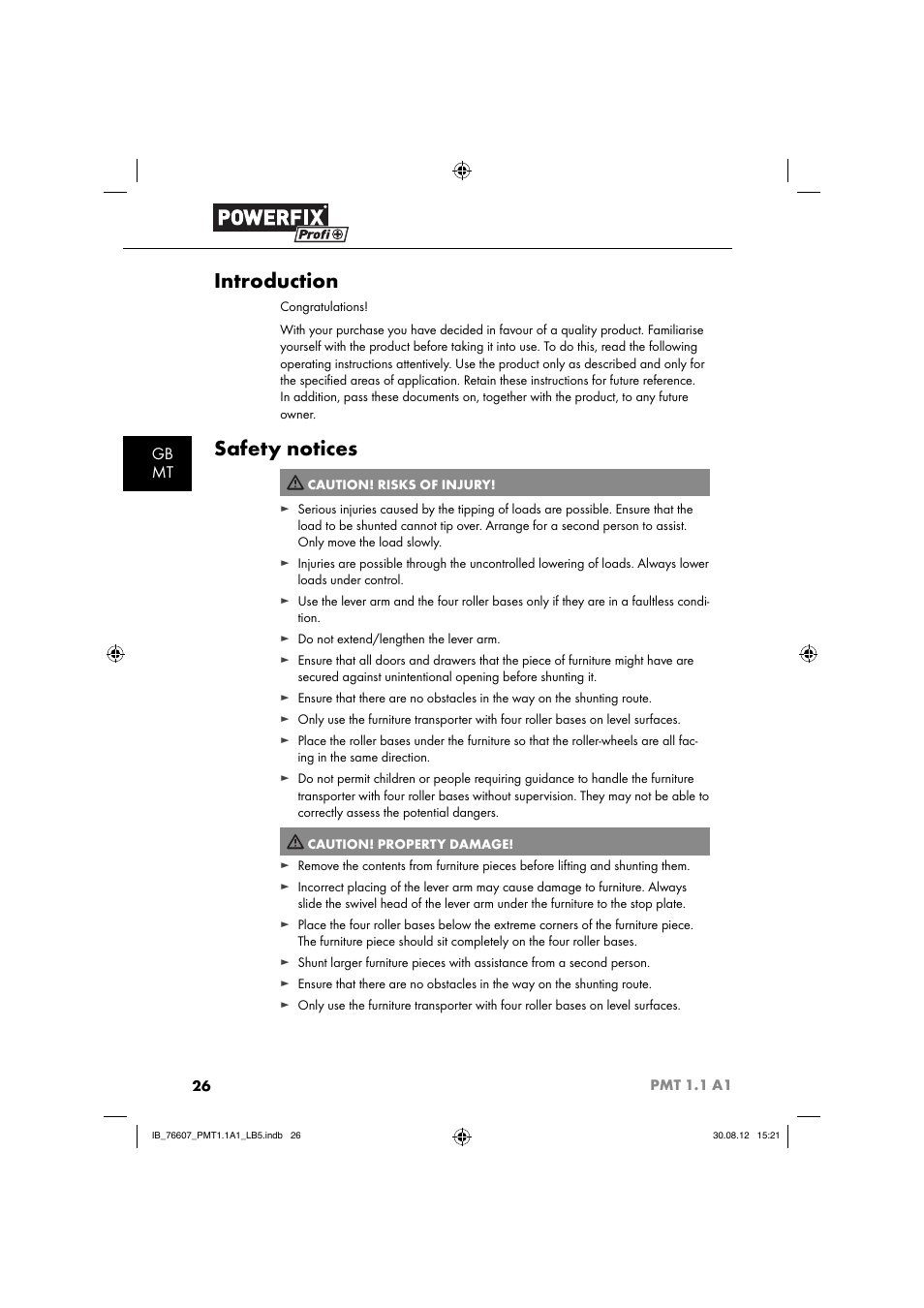 Introduction, Safety notices, Gb mt | Powerfix PMT 1.1 A1 User Manual | Page 29 / 43