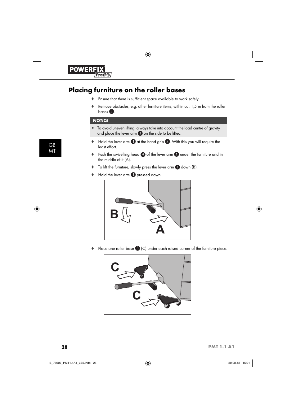 Placing furniture on the roller bases | Powerfix PMT 1.1 A1 User Manual | Page 31 / 43