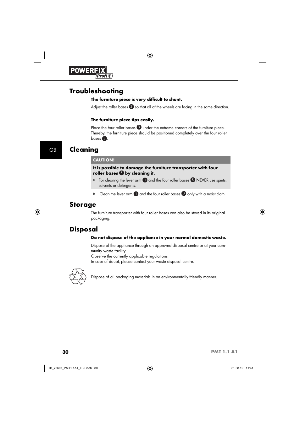 Troubleshooting, Cleaning, Storage | Disposal | Powerfix PMT 1.1 A1 User Manual | Page 33 / 36