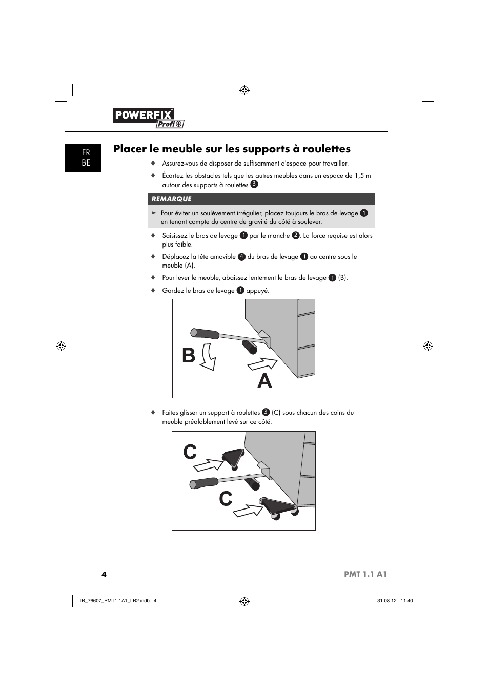 Placer le meuble sur les supports à roulettes | Powerfix PMT 1.1 A1 User Manual | Page 7 / 36