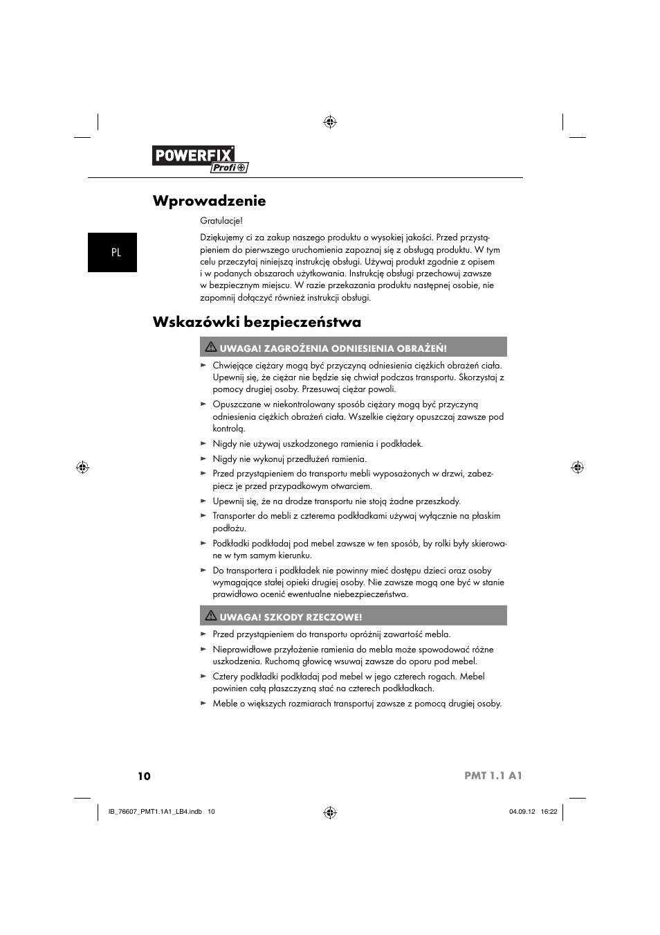 Wprowadzenie, Wskazówki bezpieczeństwa | Powerfix PMT 1.1 A1 User Manual | Page 13 / 60