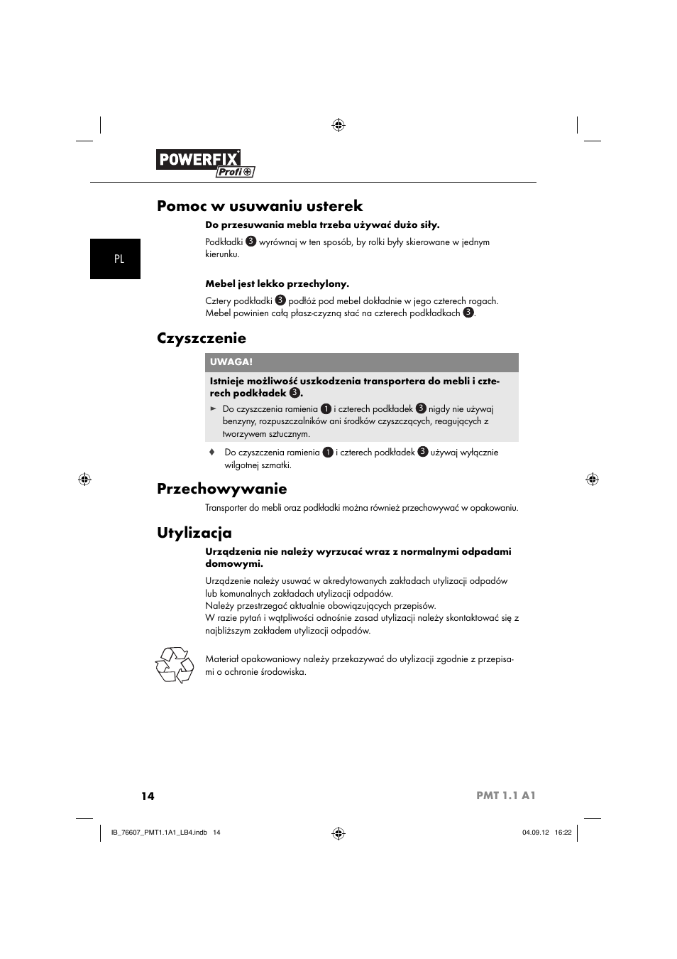 Pomoc w usuwaniu usterek, Czyszczenie, Przechowywanie | Utylizacja | Powerfix PMT 1.1 A1 User Manual | Page 17 / 60