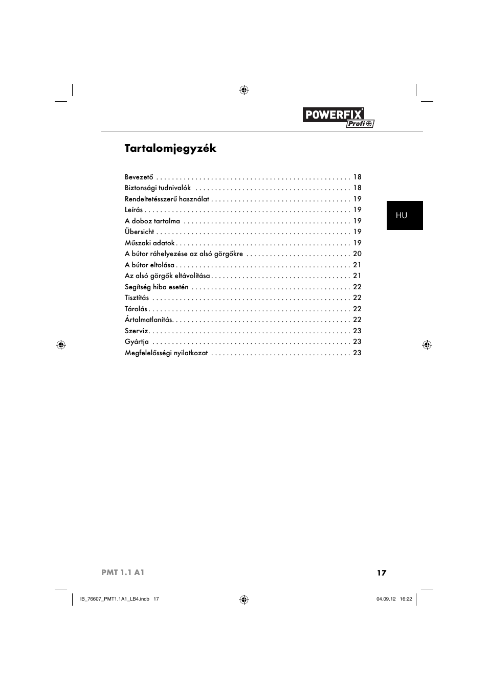 Tartalomjegyzék | Powerfix PMT 1.1 A1 User Manual | Page 20 / 60