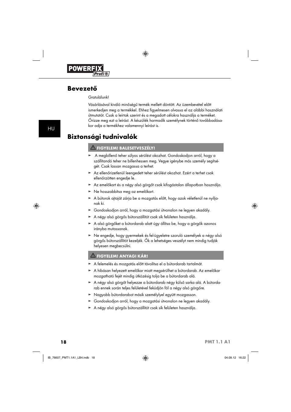 Bevezető, Biztonsági tudnivalók | Powerfix PMT 1.1 A1 User Manual | Page 21 / 60