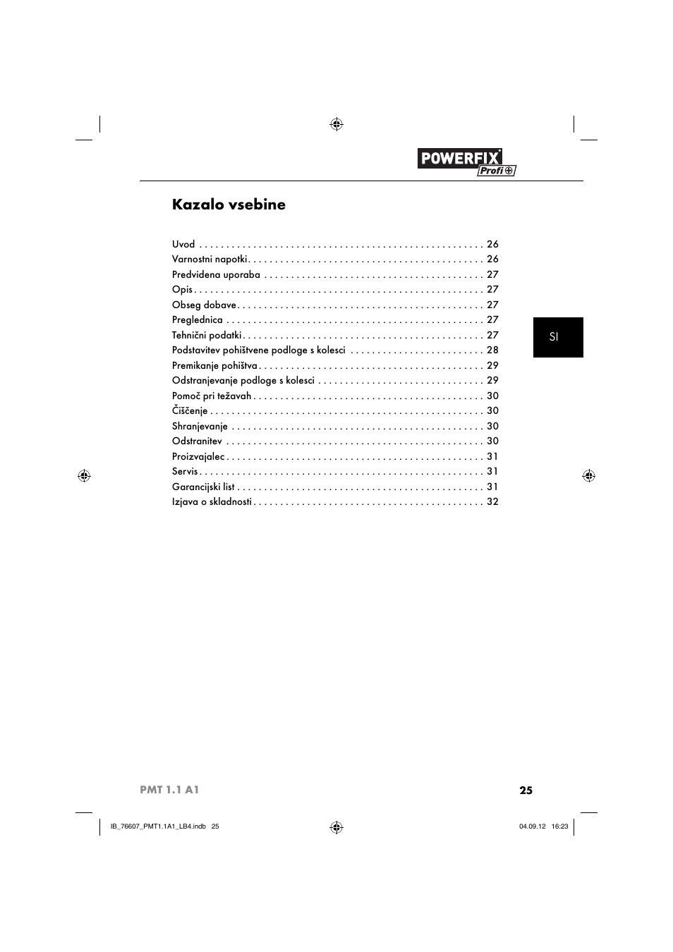 Kazalo vsebine | Powerfix PMT 1.1 A1 User Manual | Page 28 / 60