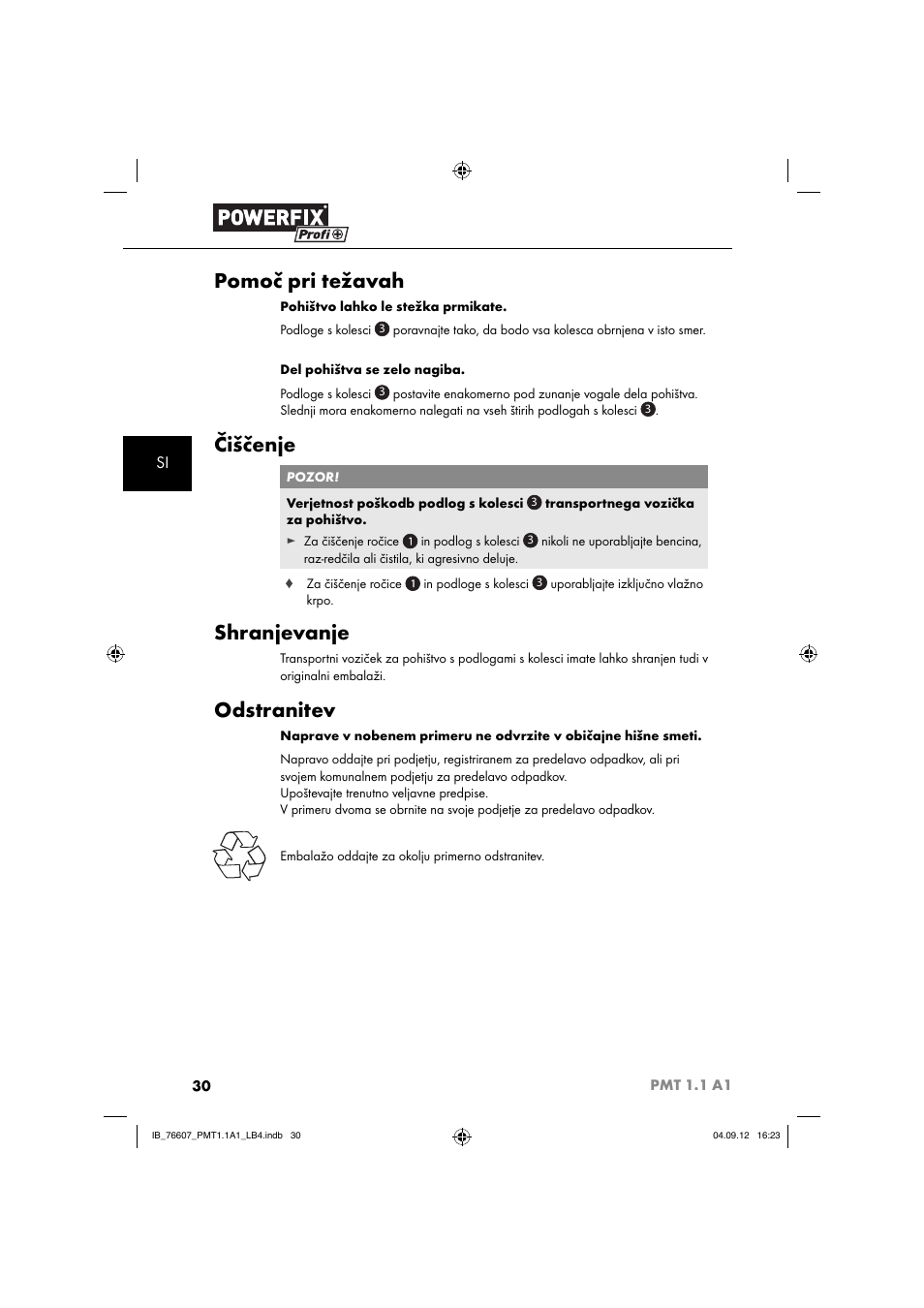 Pomoč pri težavah, Čiščenje, Shranjevanje | Odstranitev | Powerfix PMT 1.1 A1 User Manual | Page 33 / 60