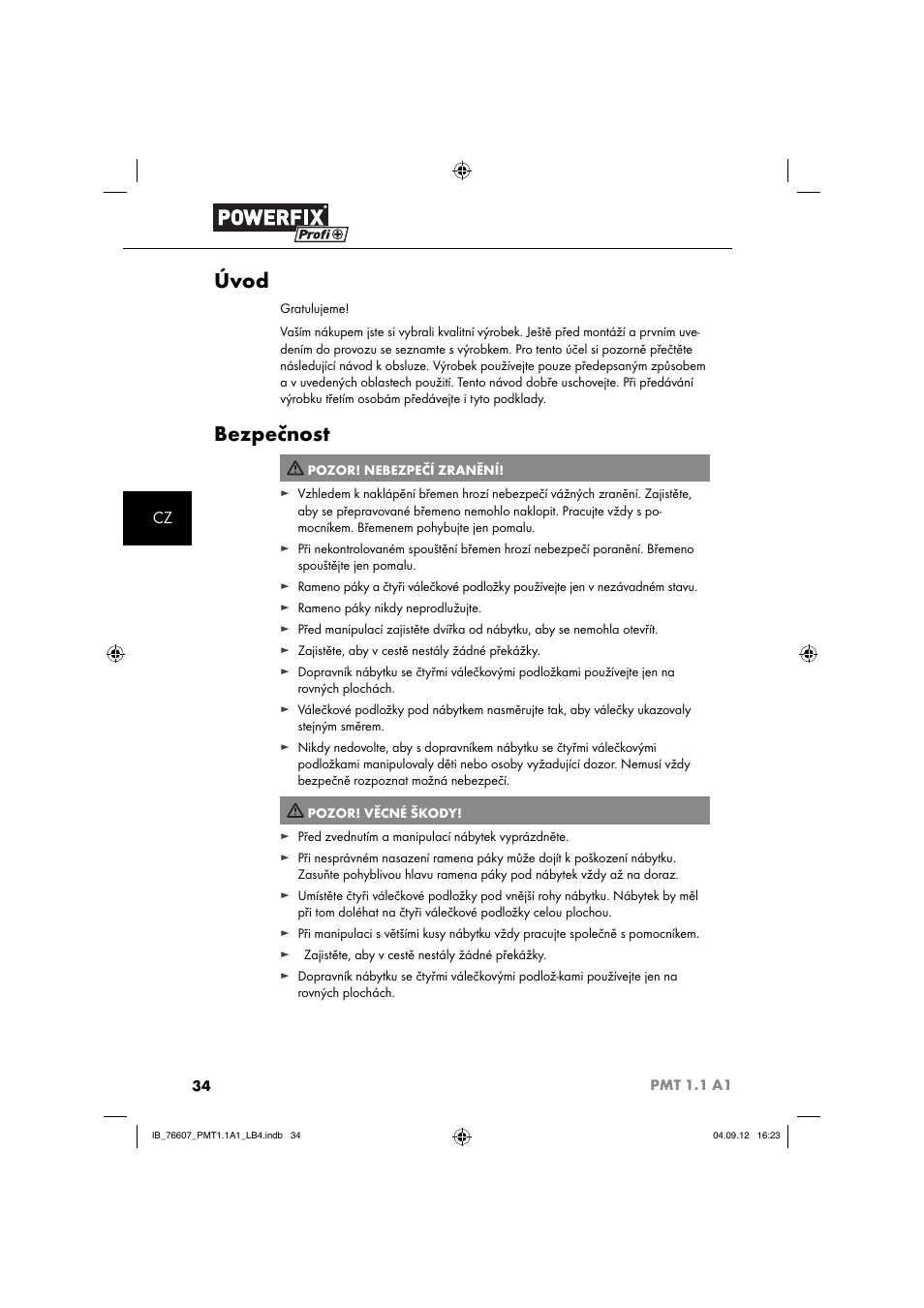 Úvod, Bezpečnost | Powerfix PMT 1.1 A1 User Manual | Page 37 / 60