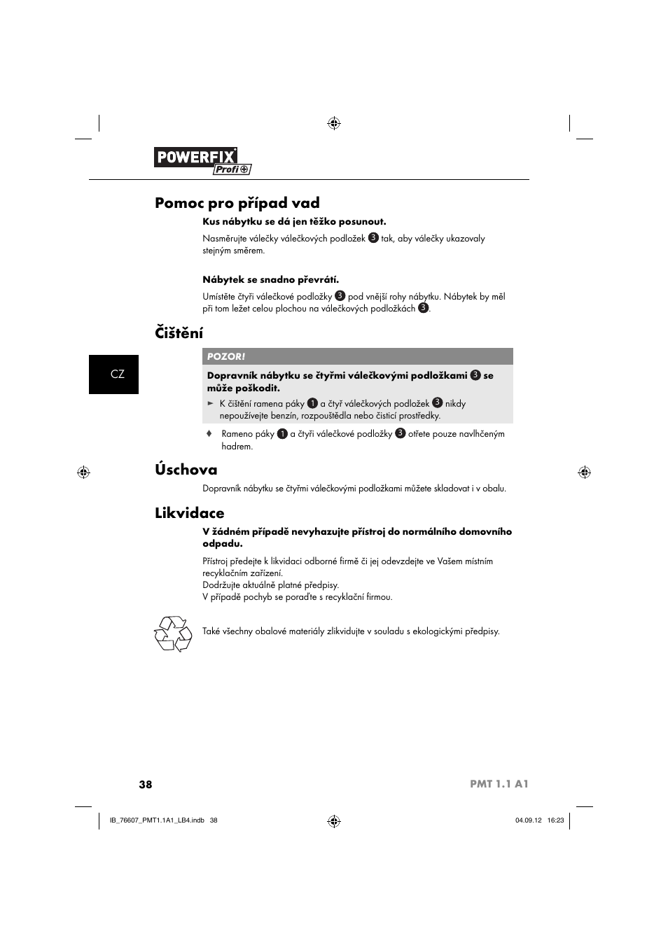 Pomoc pro případ vad, Čištění, Úschova | Likvidace | Powerfix PMT 1.1 A1 User Manual | Page 41 / 60