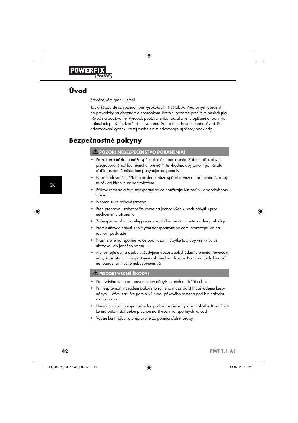 Úvod, Bezpečnostné pokyny | Powerfix PMT 1.1 A1 User Manual | Page 45 / 60