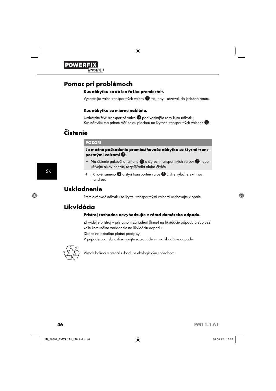 Pomoc pri problémoch, Čistenie, Uskladnenie | Likvidácia | Powerfix PMT 1.1 A1 User Manual | Page 49 / 60
